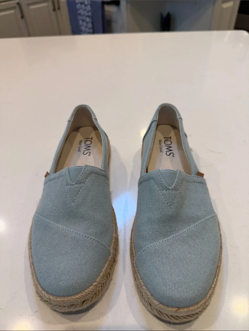 Toms Womens Light Blue Canvas Slip-On Espadrilles